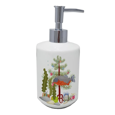 Carolines Treasures 7 x 3.5 in. Piranha Merry Christmas Ceramic Soap Dispenser CK4534SOAP